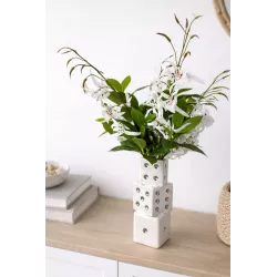 Designerski Wazon Kostki do Gry z Białymi Kwiatami Dekoracja do Domu Biura