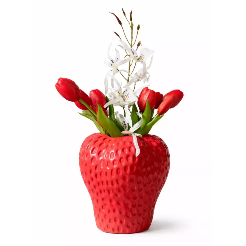 Designerski Wazon w Kształcie Truskawki + Kwiaty Jak Żywe HIT Dekoracji!