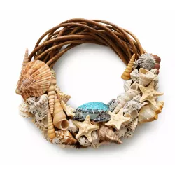 Ręcznie robiony wianek wieniec dekoracyjny z muszelkami i żółtwiem