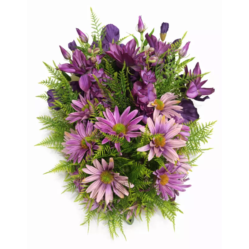 Fioletowa wiązanka pogrzebowa z paprotkami