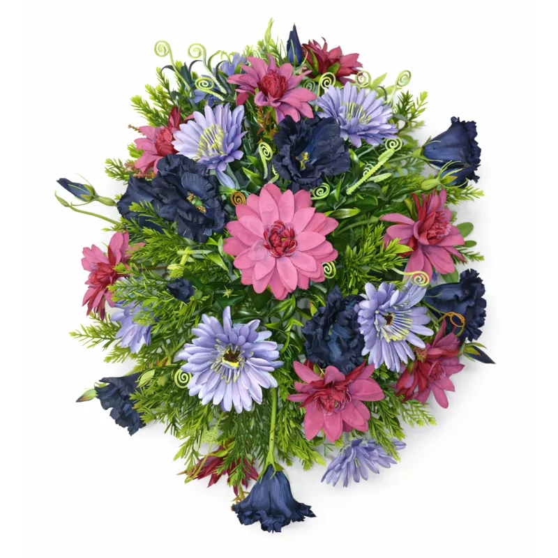 Elegancka wiązanka pogrzebowa w odcieniach burgundu, fioletu i granatu