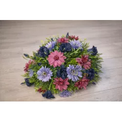 Elegancka wiązanka pogrzebowa w odcieniach burgundu, fioletu i granatu