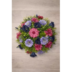 Elegancka wiązanka pogrzebowa w odcieniach burgundu, fioletu i granatu