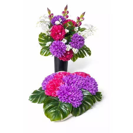 Stroik serce i bukiet do wazonu – komplet PREMIUM na cmentarz