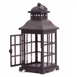 Lampion ogrodowy czarny w kratkę, latarenka świece 25 cm