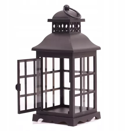 Lampion ogrodowy czarny w kratkę, latarenka świece 25 cm