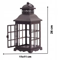 Lampion ogrodowy czarny w kratkę, latarenka świece 25 cm