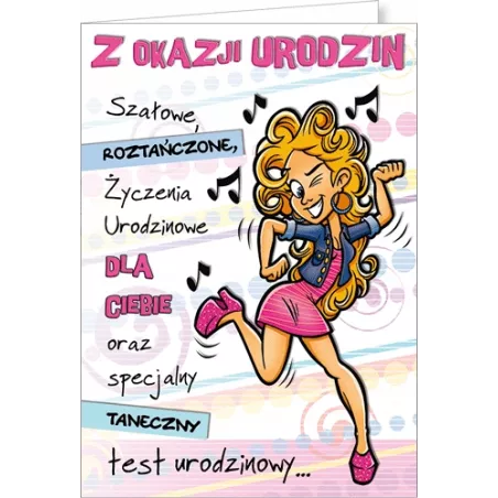 Kartka urodzinowa z życzeniami i kopertą