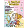 Kartka urodzinowa z życzeniami i kopertą kobieta z kosmetykami