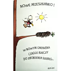 Kartka na nowe mieszkanie dom z życzeniami i kopertą